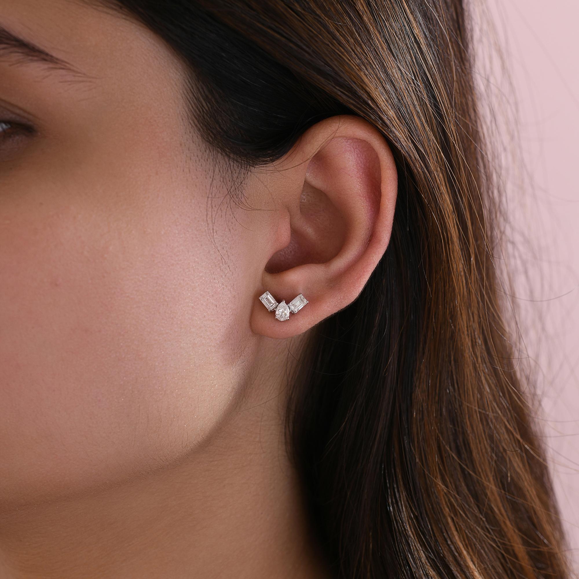 Echte 1,40 Karat SI/H Birne Smaragdschliff Diamant Ohrstecker 18 Karat Weißgold im Angebot 2