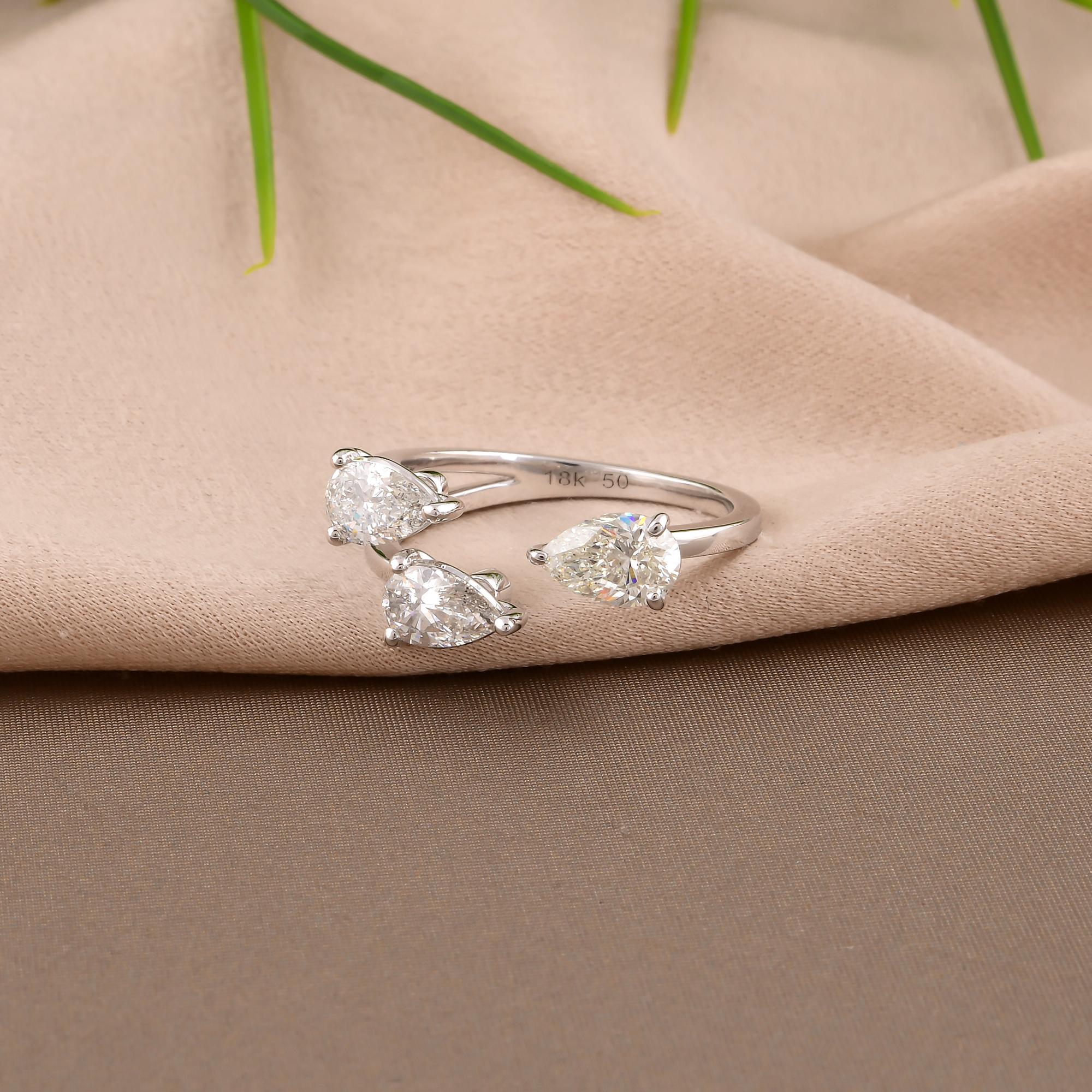 Taglio a goccia Vero anello da polso con diamante a pera da 1,43 carati, purezza SI e colore HI, oro bianco 14 carati in vendita