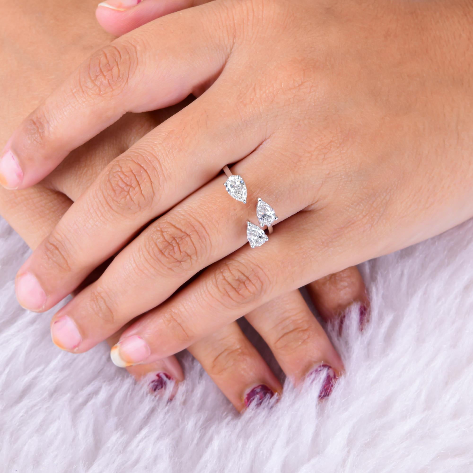Vero anello da polso con diamante a pera da 1,43 carati, purezza SI e colore HI, oro bianco 14 carati In condizioni Nuovo in vendita a Diera, Dubai