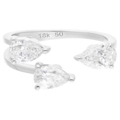 Bague manchette en or blanc 14 carats avec diamant poire de 1,43 carat de pureté SI de couleur hi-colore
