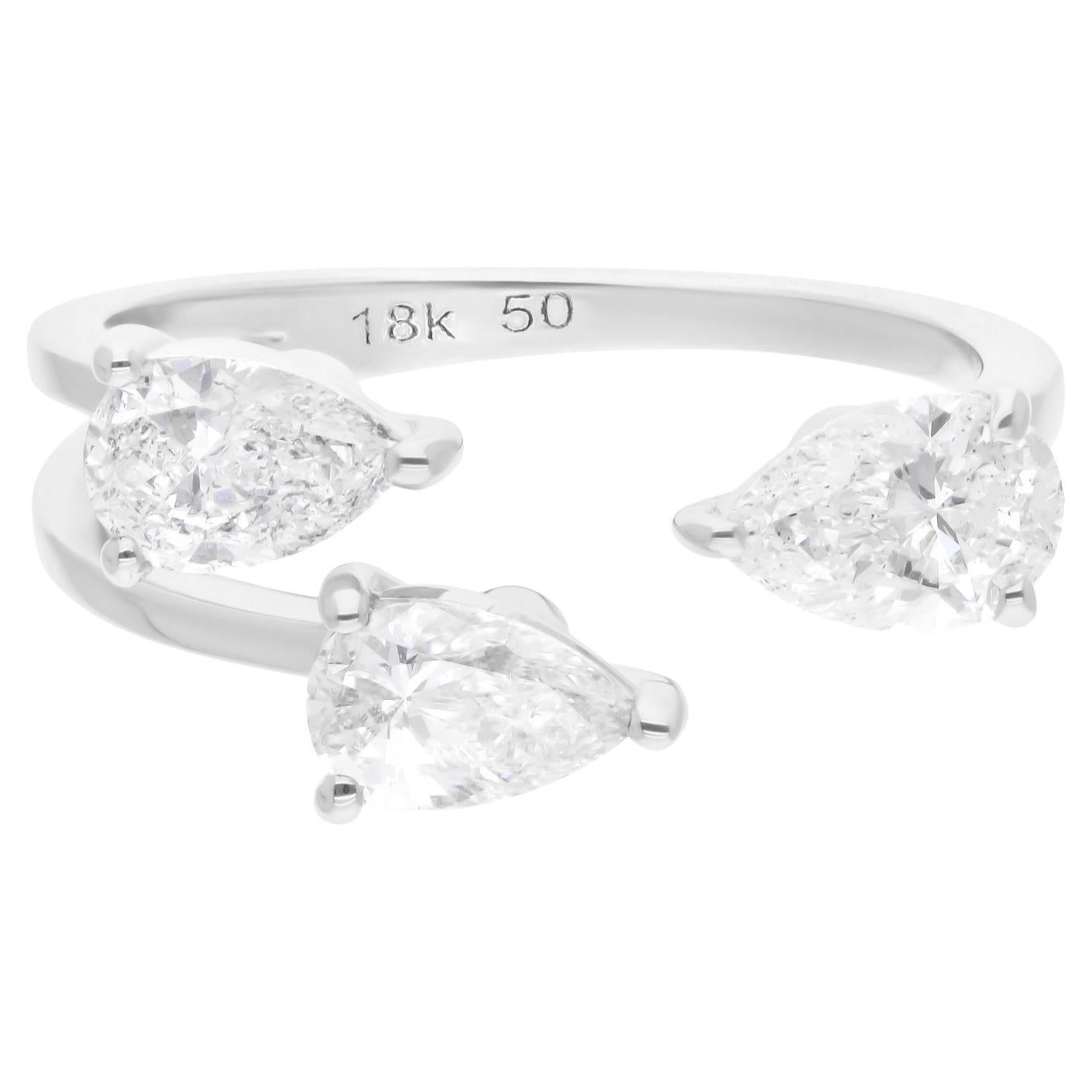 Anillo de puño de diamante pera de 1,43 quilates, claridad SI y color HI, oro blanco de 18 quilates