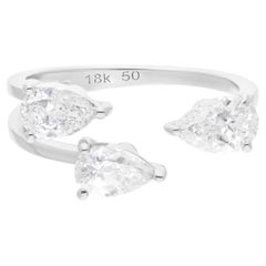 Anillo de puño de diamante pera de 1,43 quilates, claridad SI y color HI, oro blanco de 18 quilates