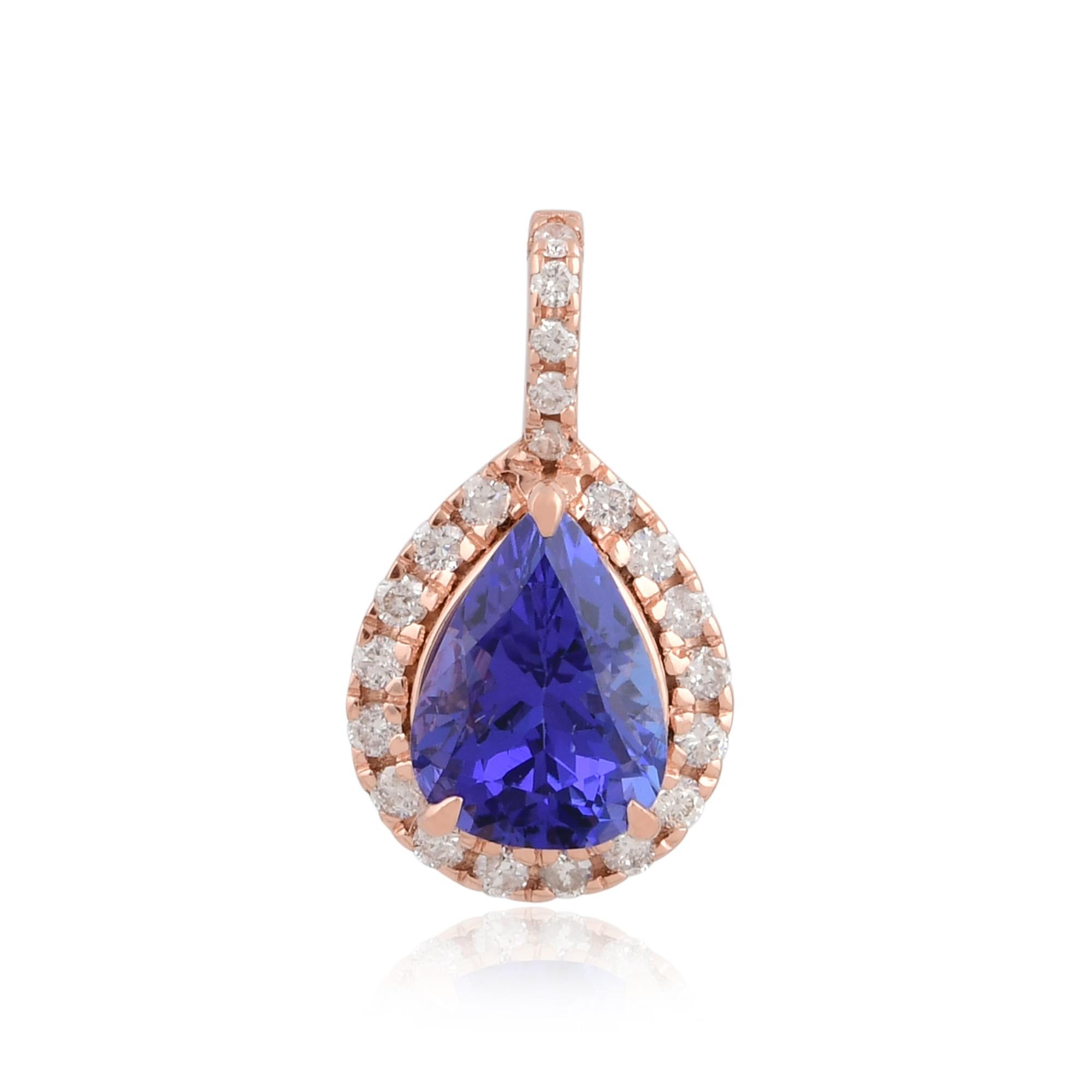Taglio a goccia Ciondolo di charme con tanzanite reale a pera da 1,45 carati e diamante da 0,20 carati con pavé in oro bianco 18 carati in vendita