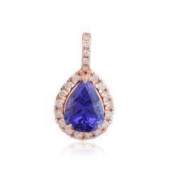 Ciondolo di charme con tanzanite reale a pera da 1,45 carati e diamante da 0,20 carati con pavé in oro bianco 18 carati