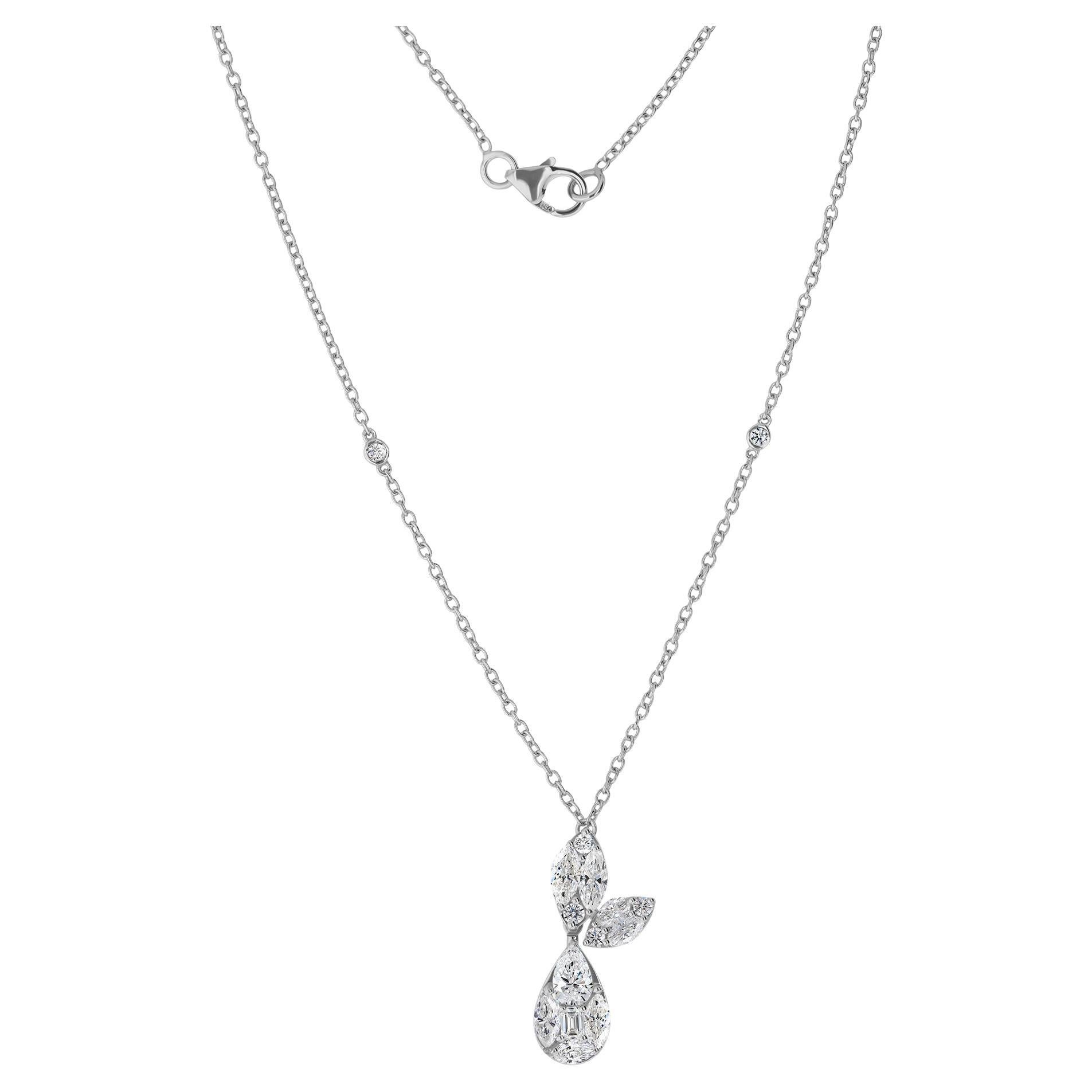 Real 1.46 Carat SI Clarity HI Color Diamond Pendant Necklace 14 Karat White Gold