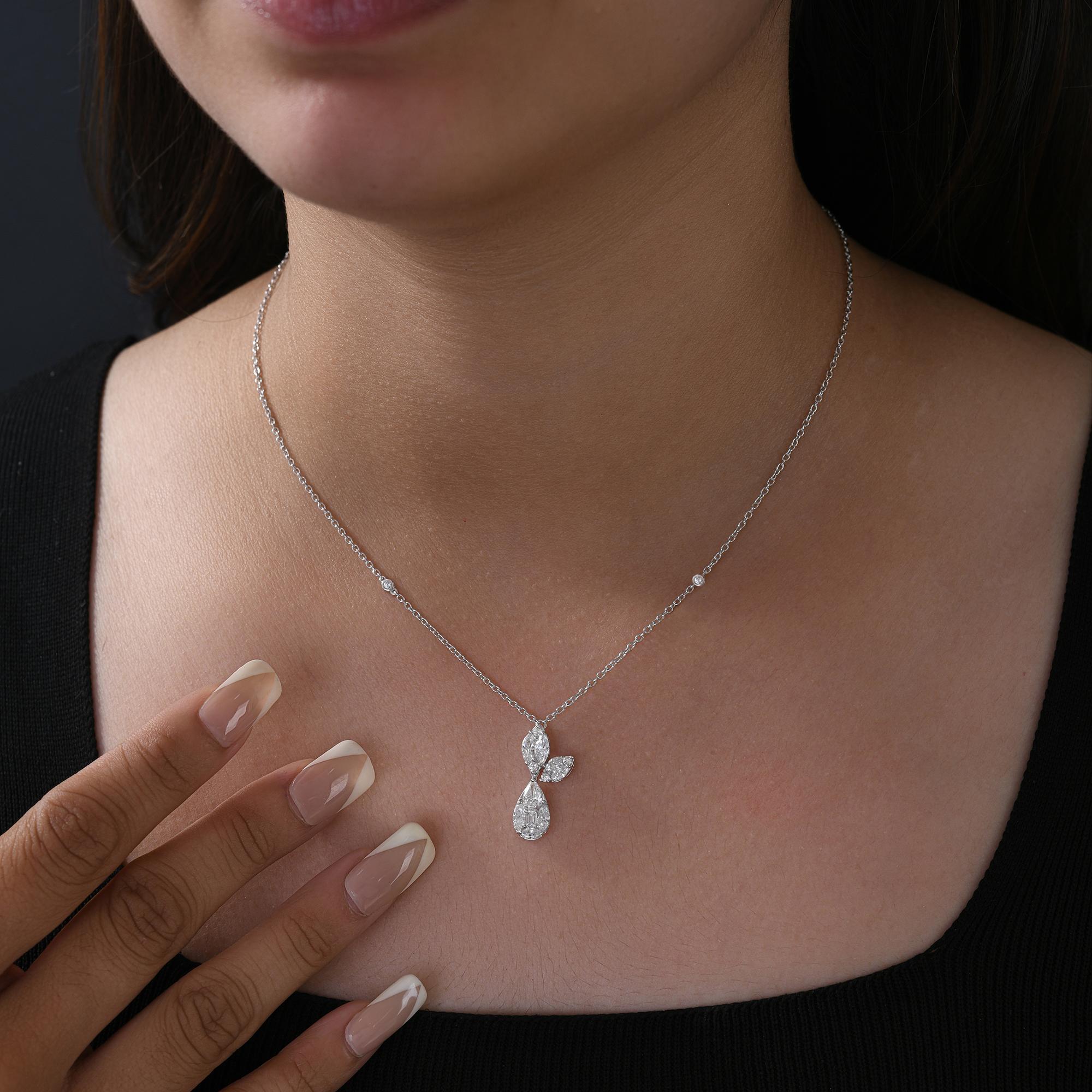 Echte 1,46 Karat SI Reinheit HI Farbe Diamant-Anhänger Halskette 18 Karat Weißgold (Marquiseschliff) im Angebot