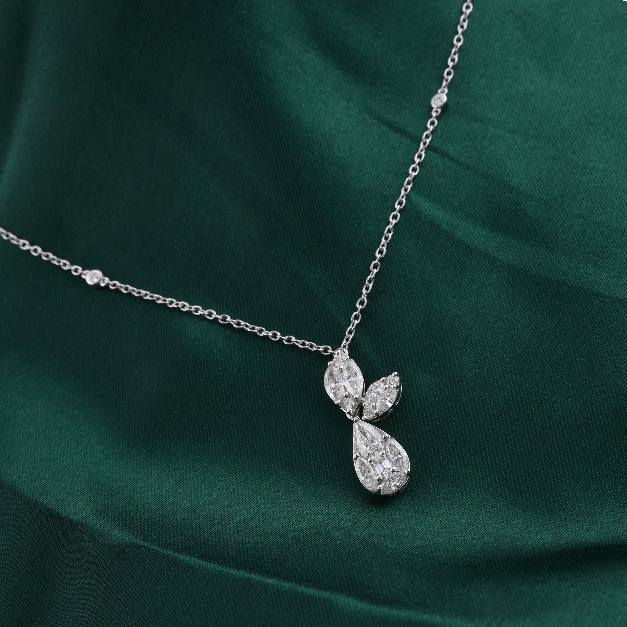 Echte 1,46 Karat SI Reinheit HI Farbe Diamant-Anhänger Halskette 18 Karat Weißgold Damen im Angebot