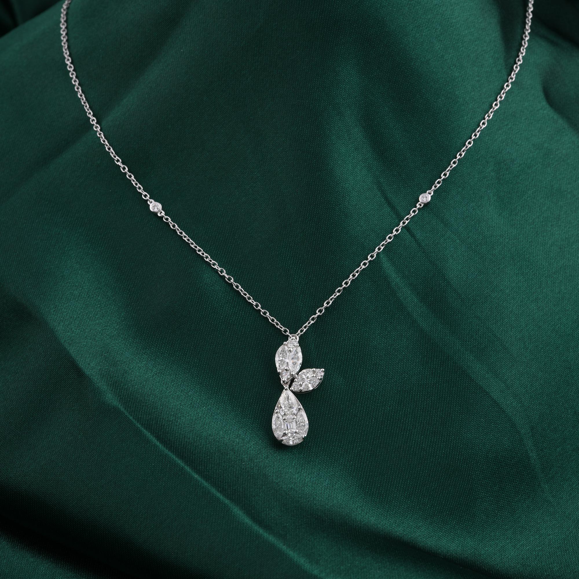 Echte 1,46 Karat SI Reinheit HI Farbe Diamant-Anhänger Halskette 18 Karat Weißgold im Angebot 1