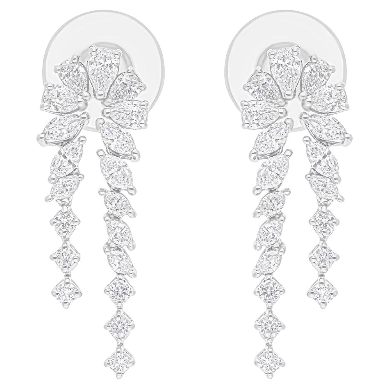 Boucles d
oreilles en or blanc 14 carats avec diamants véritables taille poire marquise de 1,46 carat SI/H