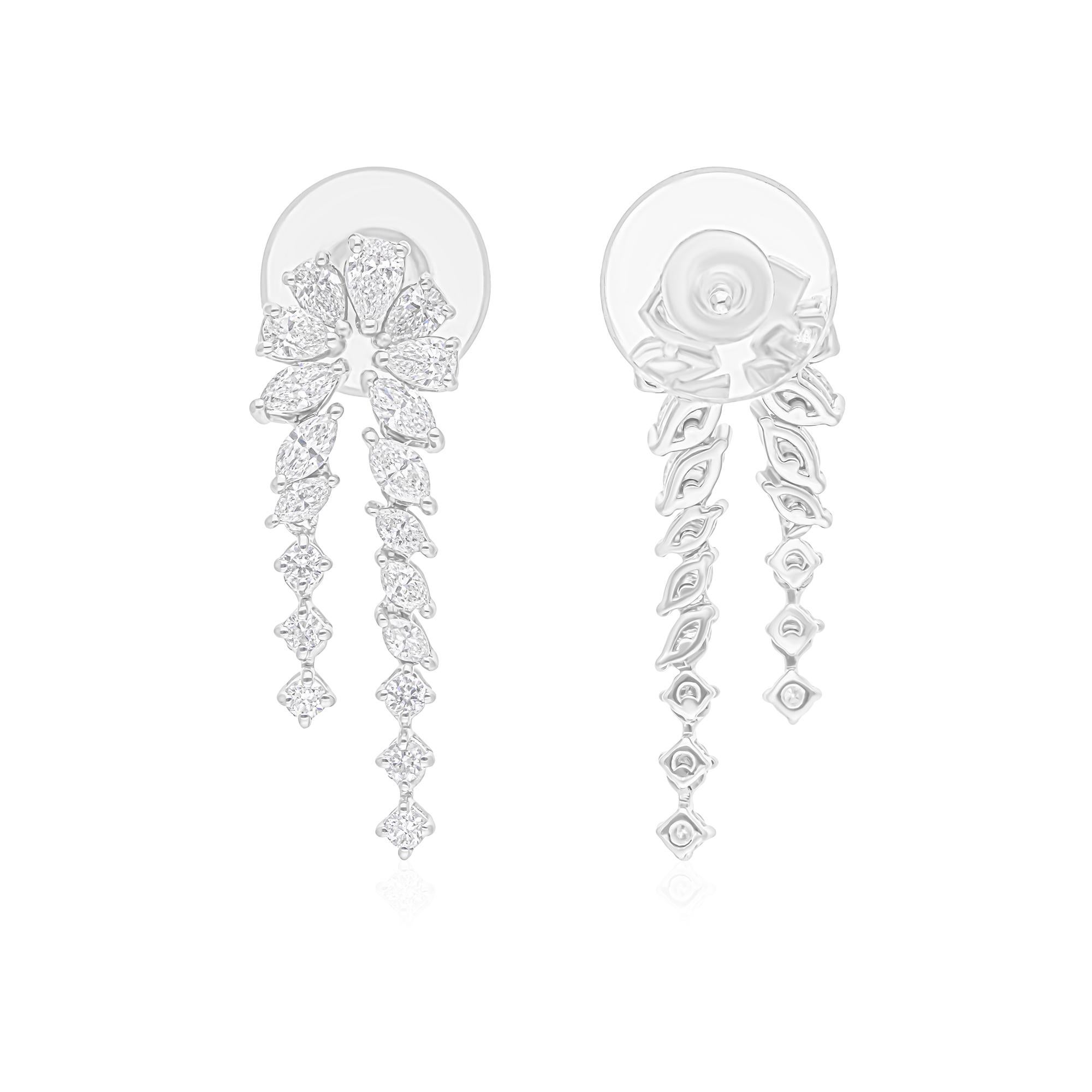 Pendientes de diamantes marquesa pera SI/H reales de 1,46 quilates Joyas de oro blanco de 18 quilates Moderno en venta