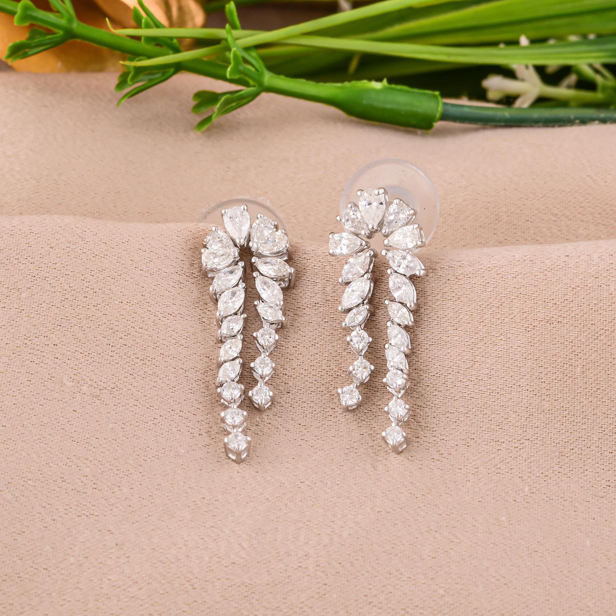 Pendientes de diamantes marquesa pera SI/H reales de 1,46 quilates Joyas de oro blanco de 18 quilates Corte pera en venta
