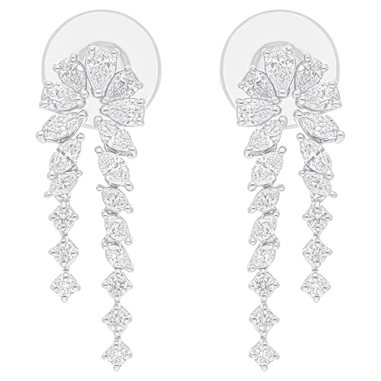 Real 1.46 Carat SI/H Pear Marquise Diamond Earrings 18 Karat White Gold Jewelry