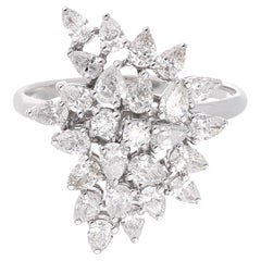 Vero anello con diamante tondo brillante a pera da 1,46 carati SI/H Gioielli in oro bianco 18 carati