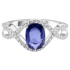 1.47 Ct Natural Blue Sapphire Diamond Infinity Ring in 18K White Gold