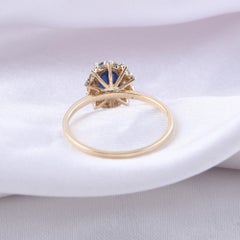 Real 1.48 Carat Blue Sapphire 0.62 Carat SI/H Diamond Ring 14 Karat Yellow Gold