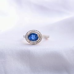 Real 1.49 Carat Blue Sapphire 0.28 Carat SI/H Diamond Ring 14 Karat Yellow Gold