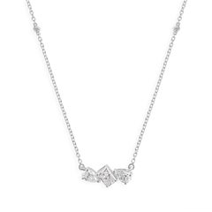 1.49 Carat Natural Diamond Pendant Station Necklace in 18K White Gold Jewelry