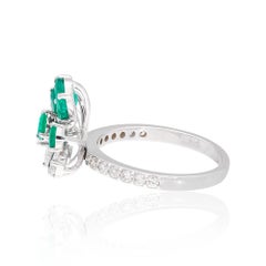 Real 1.50 Carat Pear Natural Emerald Ring 0.95 Carat Pear Diamond 18k White Gold