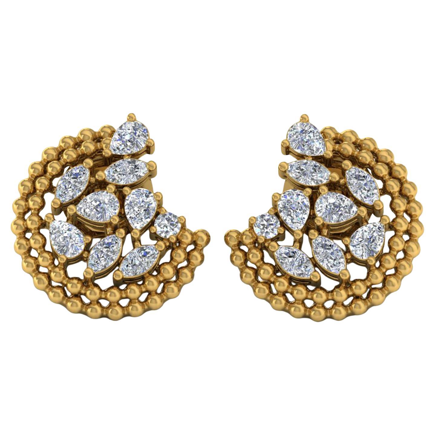 Pendientes de diamantes marquesa pera SI/H de 1,50 quilates reales Joyas de oro amarillo de 14 quilates