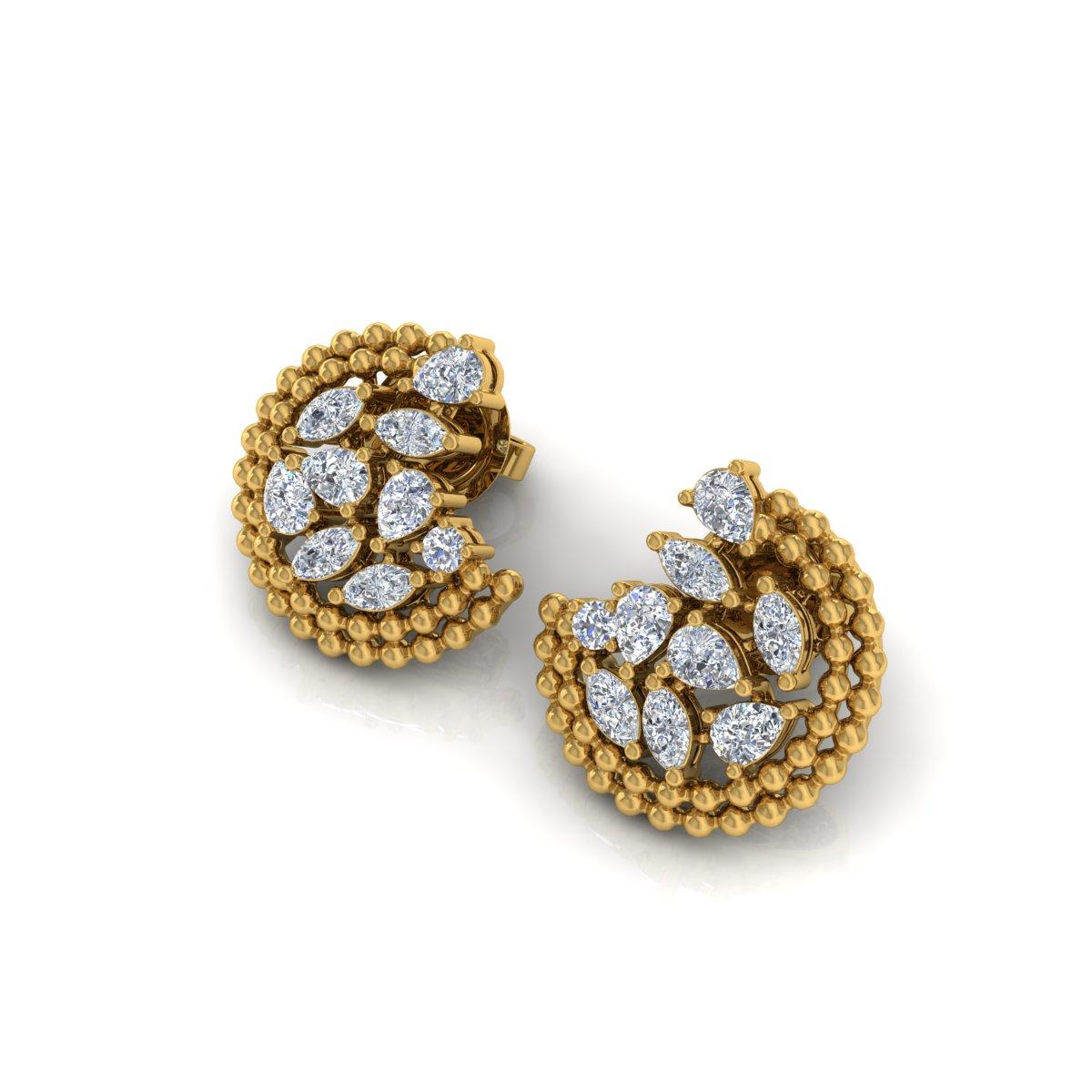 Moderne Boucles d'oreilles en or jaune 18 carats avec diamants véritables taille poire marquise de 1,50 carat SI/H en vente
