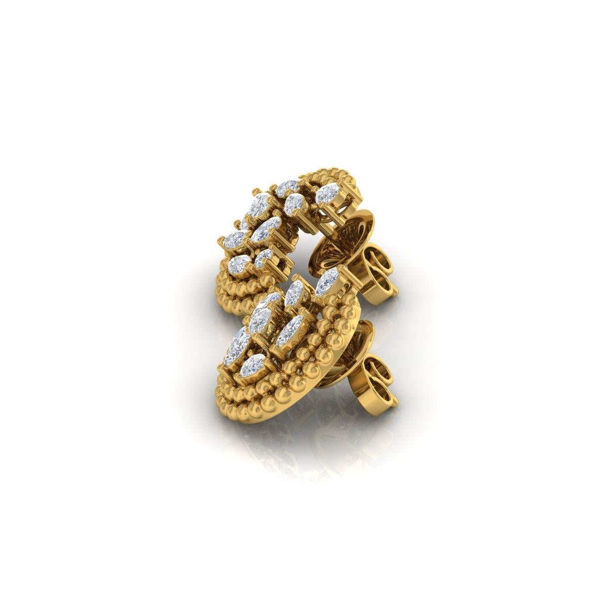 Taille poire Boucles d'oreilles en or jaune 18 carats avec diamants véritables taille poire marquise de 1,50 carat SI/H en vente