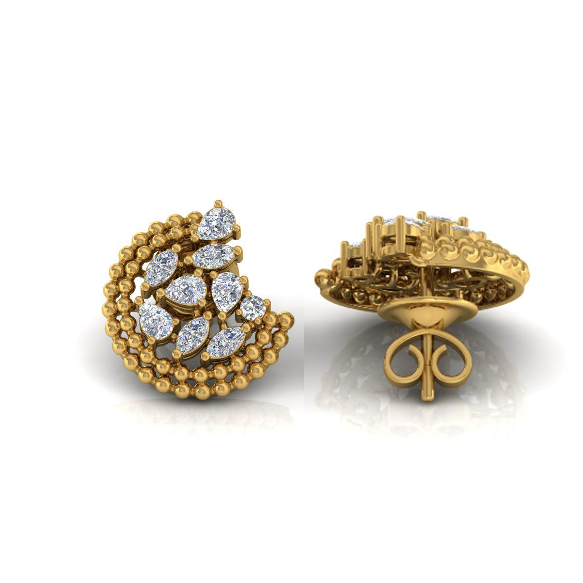 Boucles d'oreilles en or jaune 18 carats avec diamants véritables taille poire marquise de 1,50 carat SI/H Neuf - En vente à Diera, Dubai