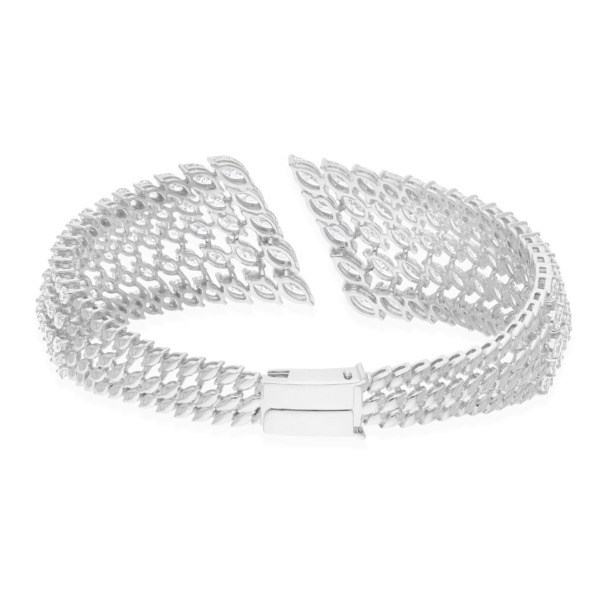Echte 15,13 Karat SI/H Marquise Diamond Cuff Armreif Armband 14 Karat Weißgold (Marquiseschliff) im Angebot
