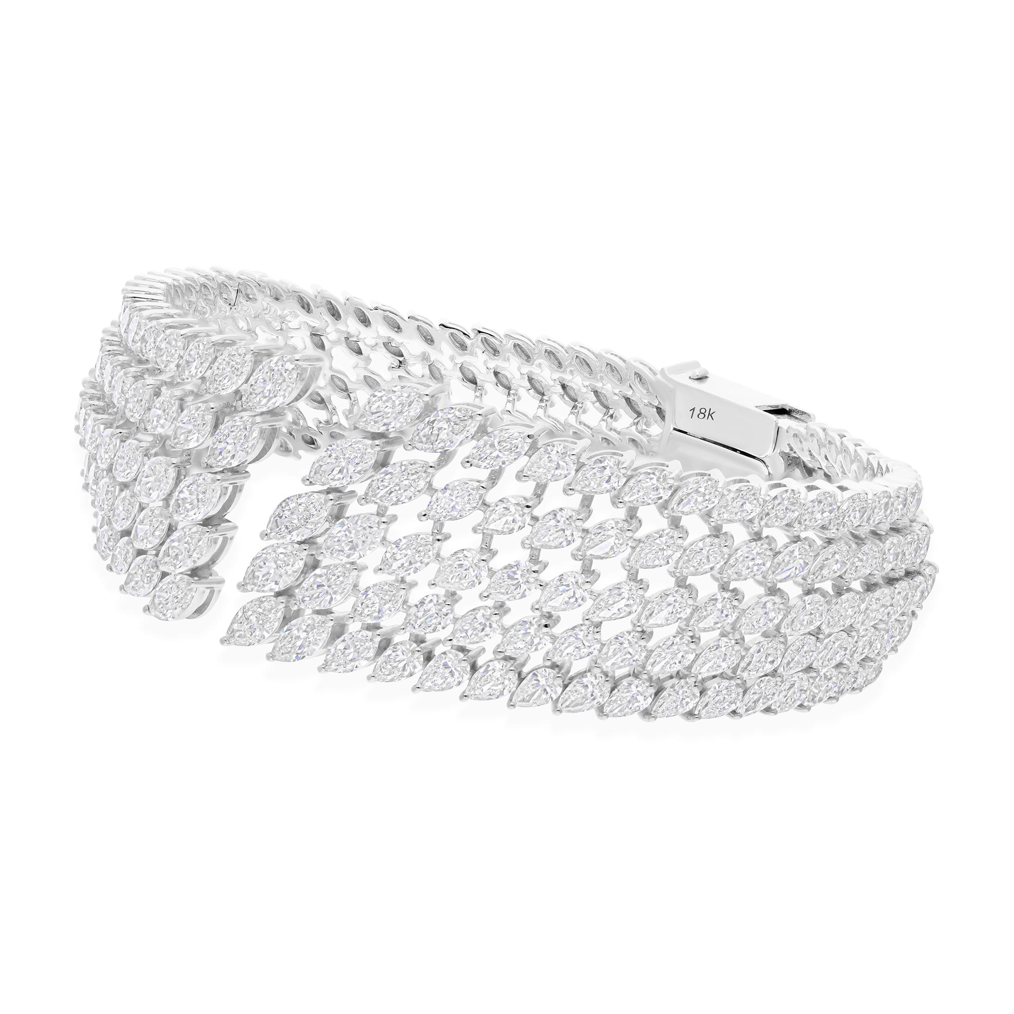 Echte 15,13 Karat SI/H Marquise Diamond Cuff Armreif Armband 14 Karat Weißgold im Zustand „Neu“ im Angebot in Diera, Dubai