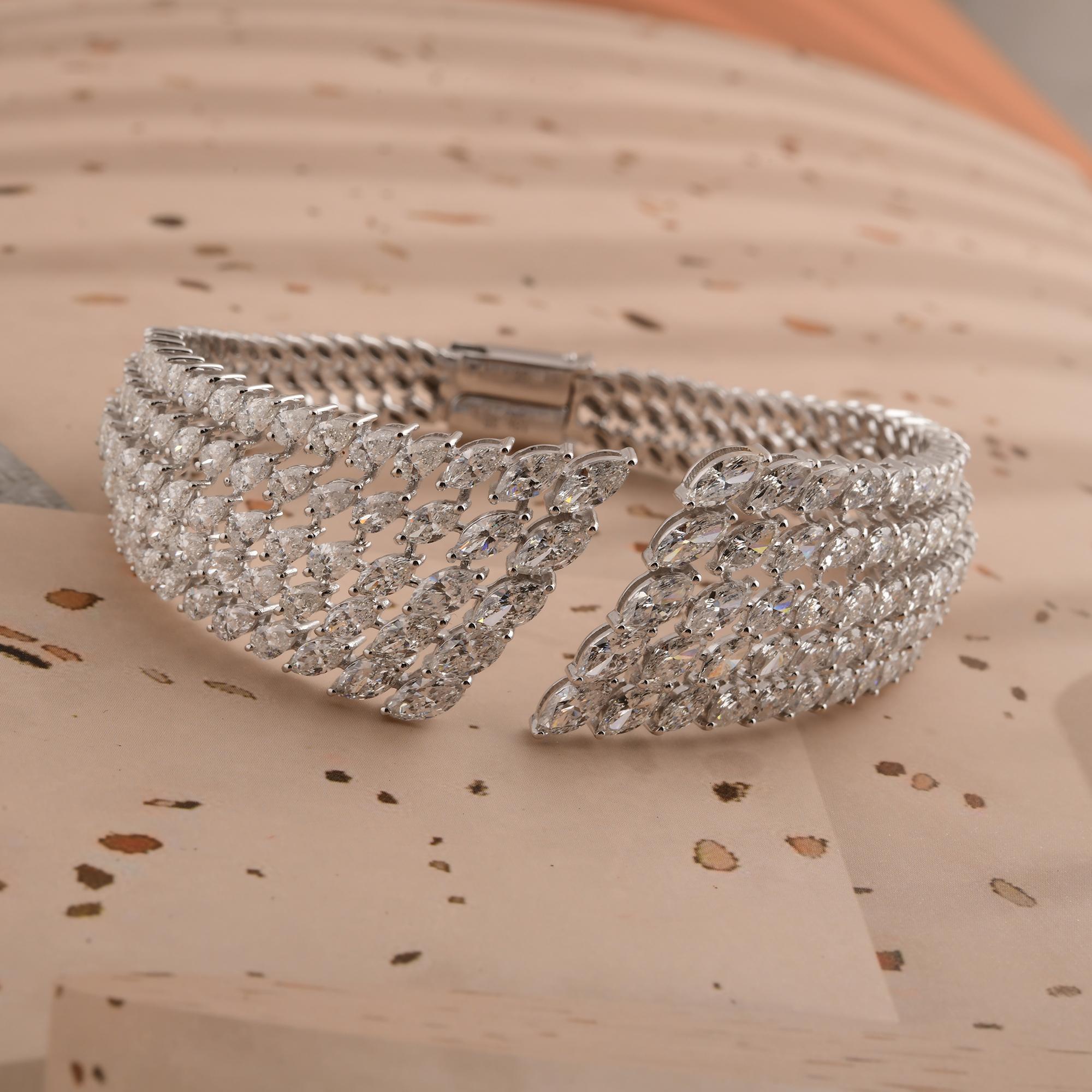 Echte 15,13 Karat SI/H Marquise Diamond Cuff Armreif Armband 14 Karat Weißgold Damen im Angebot