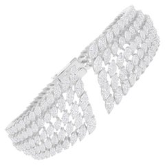 Vero bracciale largo con diamanti marquise da 15,13 carati SI/H in oro bianco 14 carati
