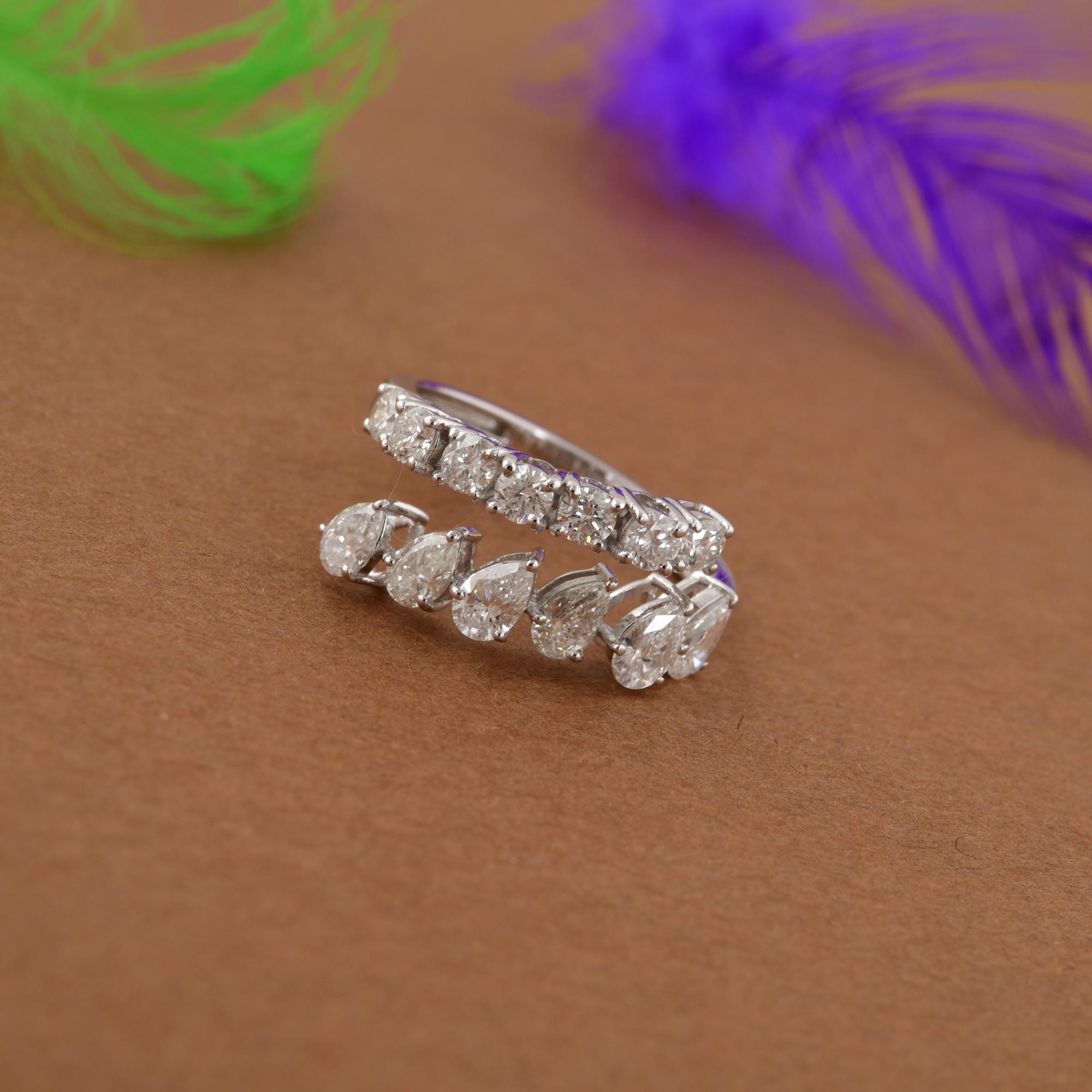 Taglio a goccia Vero anello di diamanti da 1,52 carati SI/H Pear Round Brilliante Cut in oro bianco da 18 carati in vendita