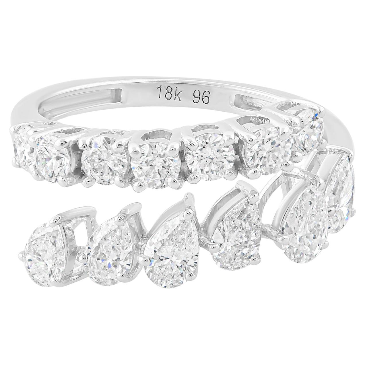 Real 1.52 Carat SI/H Pear Round Brilliant Cut Diamond Ring 18 Karat White Gold