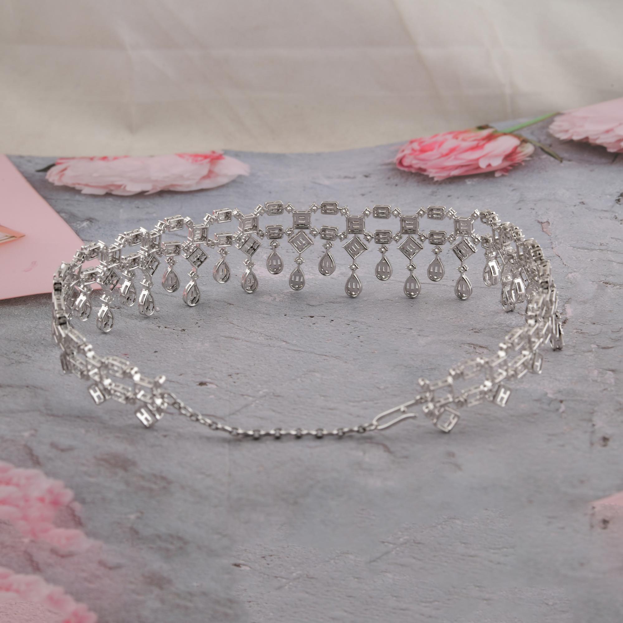 Real 15.45 Carat SI/H Baguette Round Diamond Choker Necklace 18 Karat White Gold In New Condition For Sale In Diera, Dubai