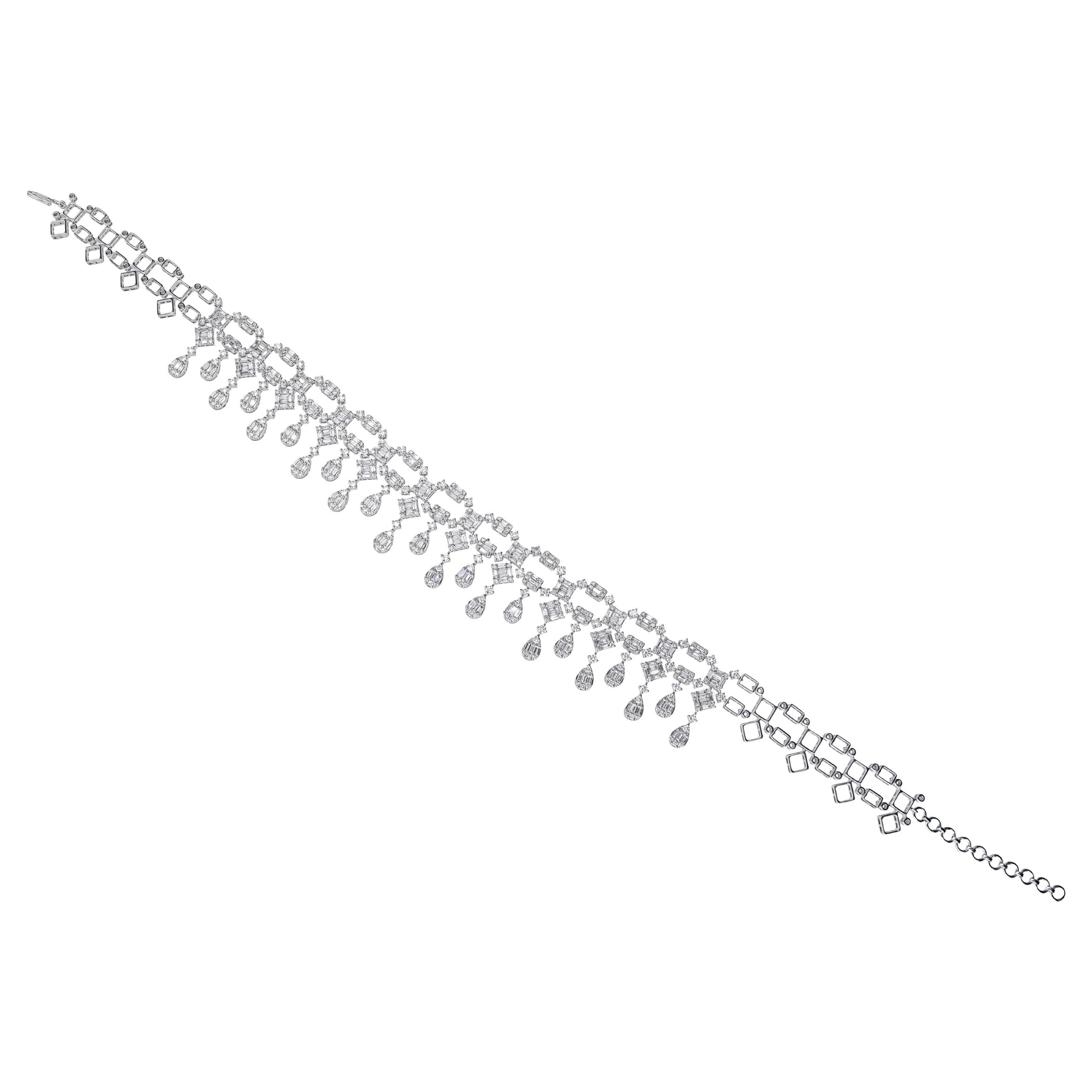 Real 15.45 Carat SI/H Baguette Round Diamond Choker Necklace 18 Karat White Gold