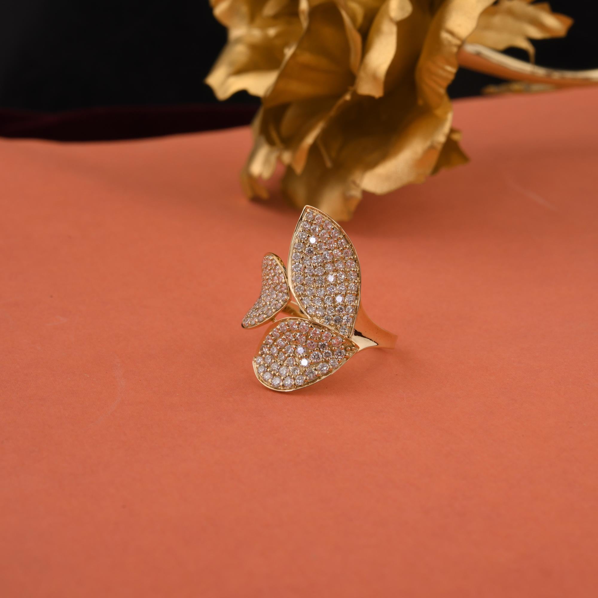 Women's Real 1.55 Carat SI/H Round Brilliant Cut Diamond Leaf Ring 18 Karat Yellow Gold For Sale