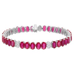 Bracciale con gemme di rubino da 15,50 carati reali 0,85 carati di diamanti SI/H in oro bianco 14 carati