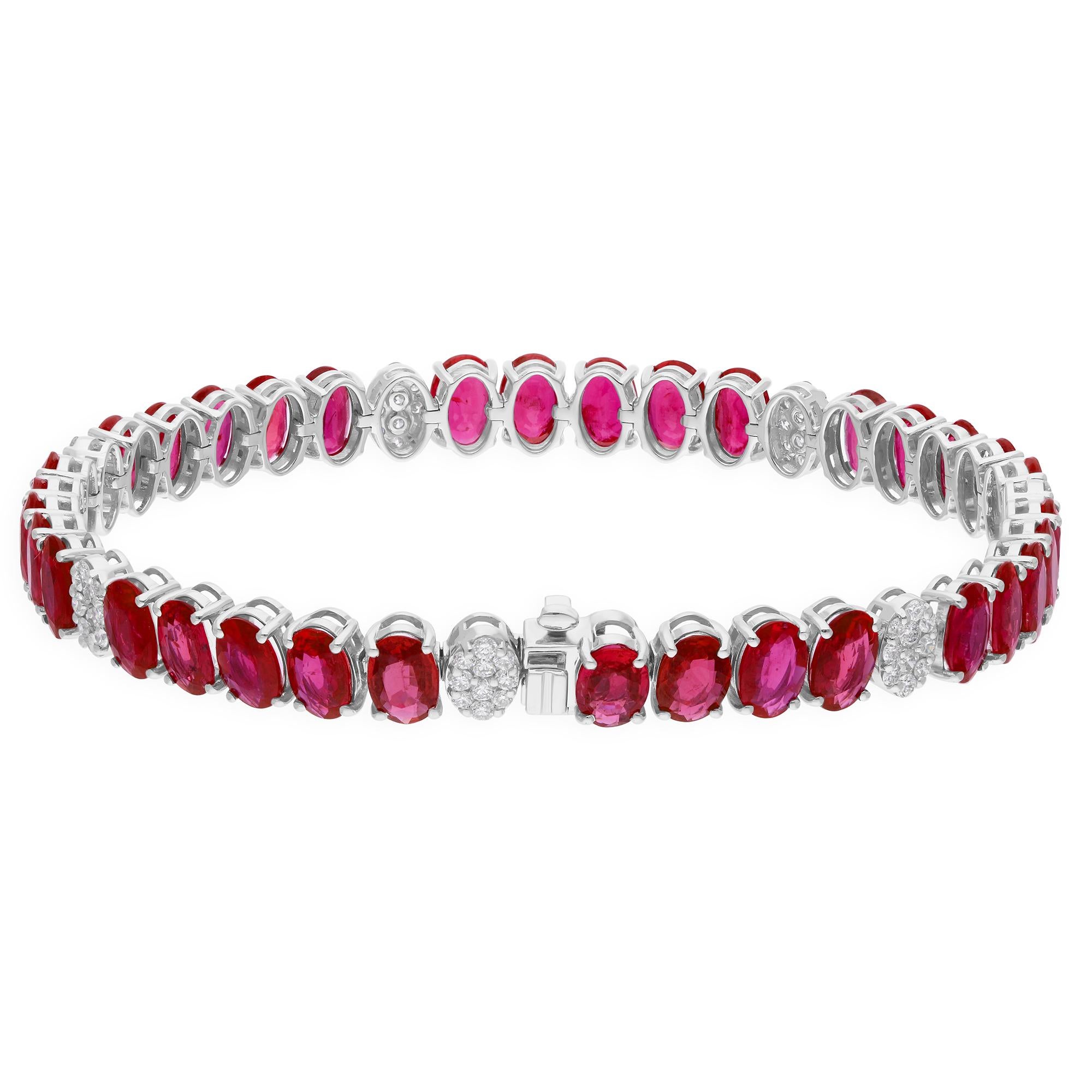 Echtes 15,50 Karat Rubin-Edelstein-Armband 0,85 Karat SI/H Diamant 14 Karat Weißgold (Ovalschliff) im Angebot