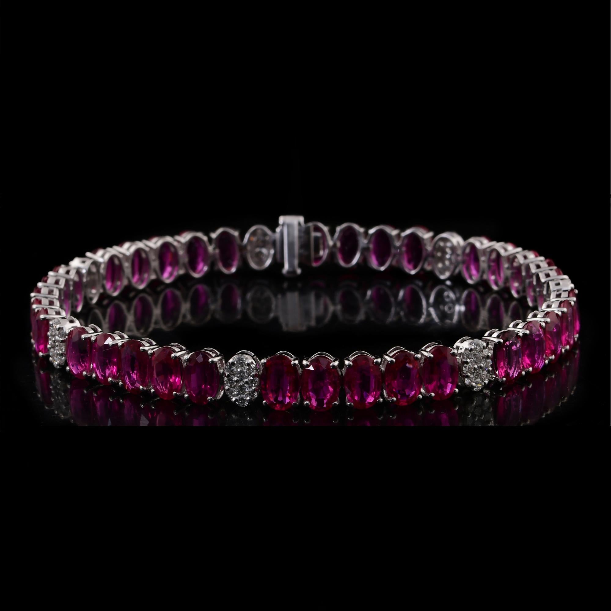 Echtes 15,50 Karat Rubin-Edelstein-Armband 0,85 Karat SI/H Diamant 14 Karat Weißgold im Angebot 3