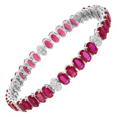 Real 15.50 Carat Ruby Gemstone Bracelet 0.85 Ct SI/H Diamond 14 Karat White Gold
