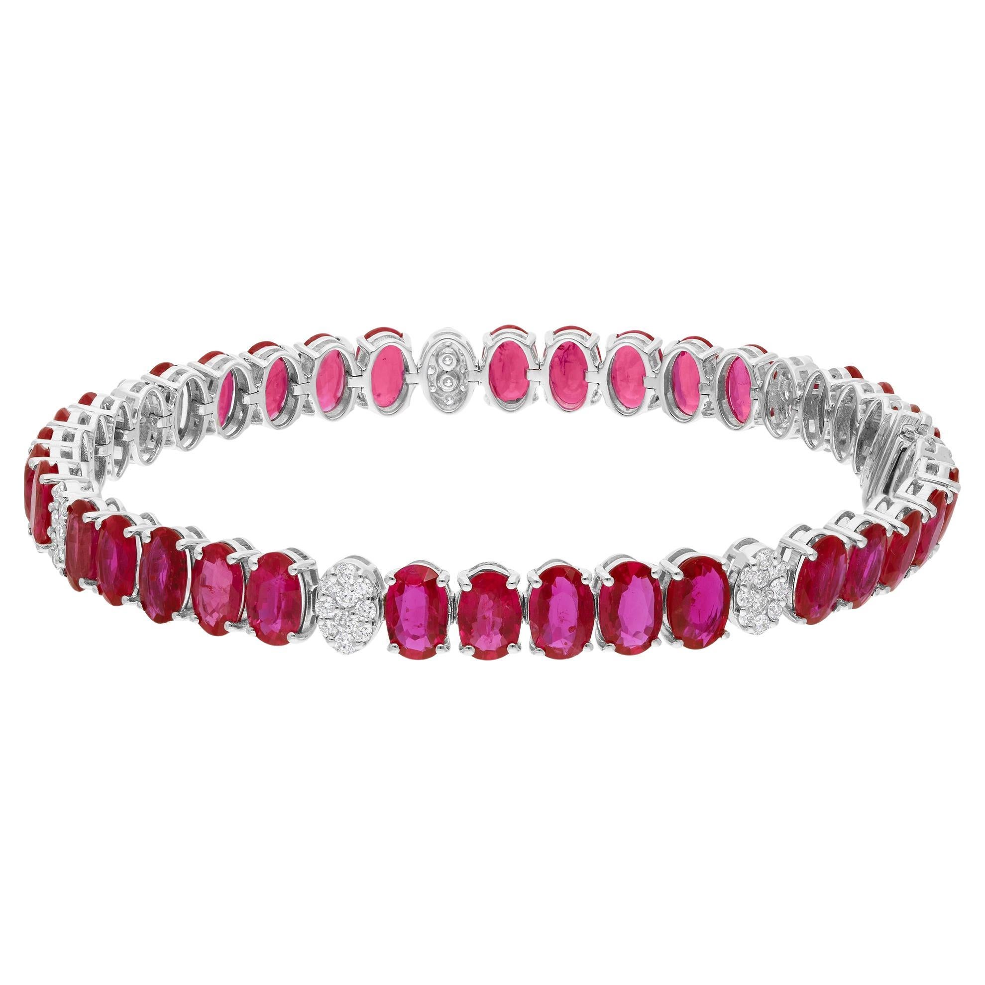 Bracelet véritable en or blanc 18 carats avec rubis de 15,50 carats et diamants de 0,85 carat SI/H