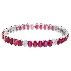 Real 15.50 Carat Ruby Gemstone Bracelet 0.85 Ct SI/H Diamond 18 Karat White Gold