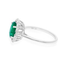Real 1.56 Carat Zambian Emerald Ring 0.47 Ct SI/H Round Diamond 18k White Gold