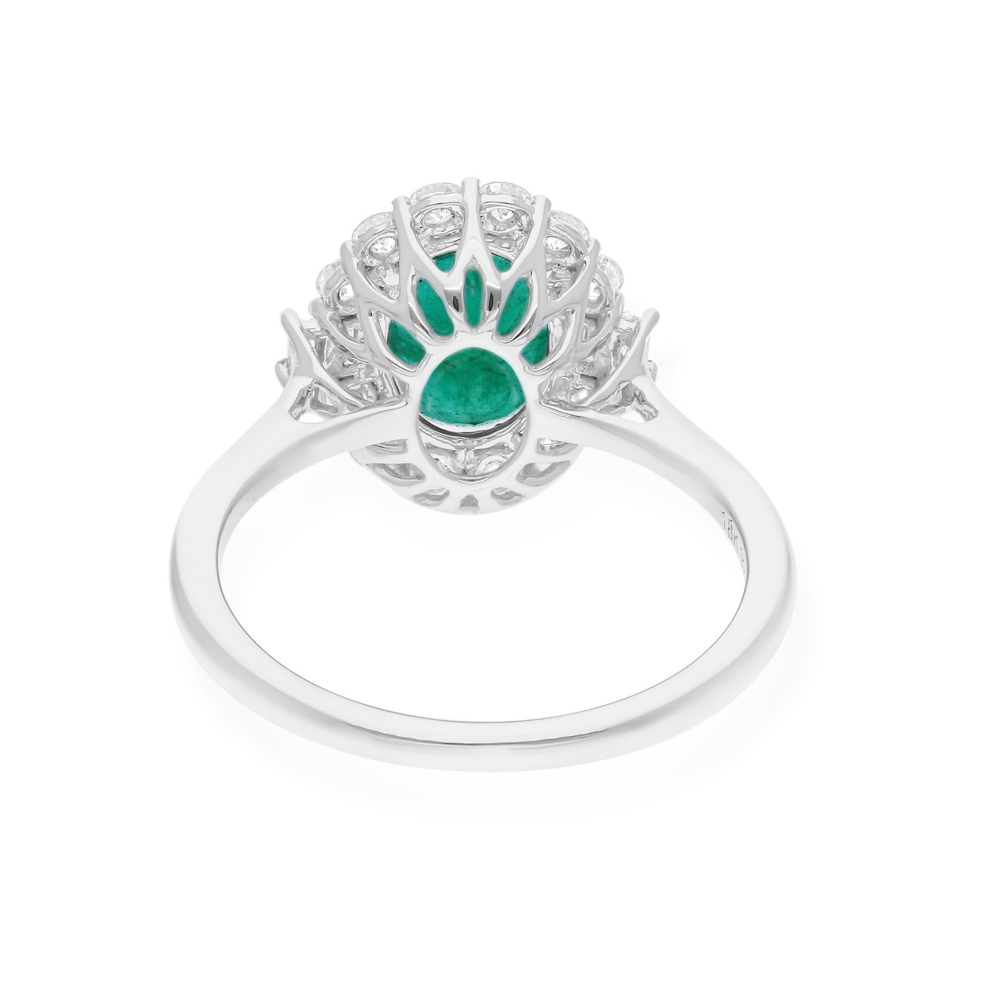 Real 1.56 Carat Zambian Emerald Ring 0.47 Ct SI/H Round Diamond 18k White Gold In New Condition For Sale In Diera, Dubai