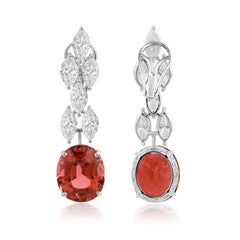 Real 15.67cts Tourmaline 6.12cts SI/H Diamond Dangle Earrings 18k White Gold