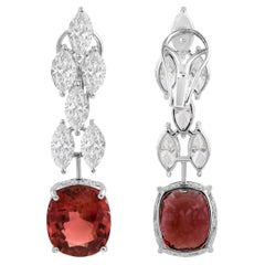 Real 15.67cts Tourmaline 6.12cts SI/H Diamond Dangle Earrings 14k White Gold