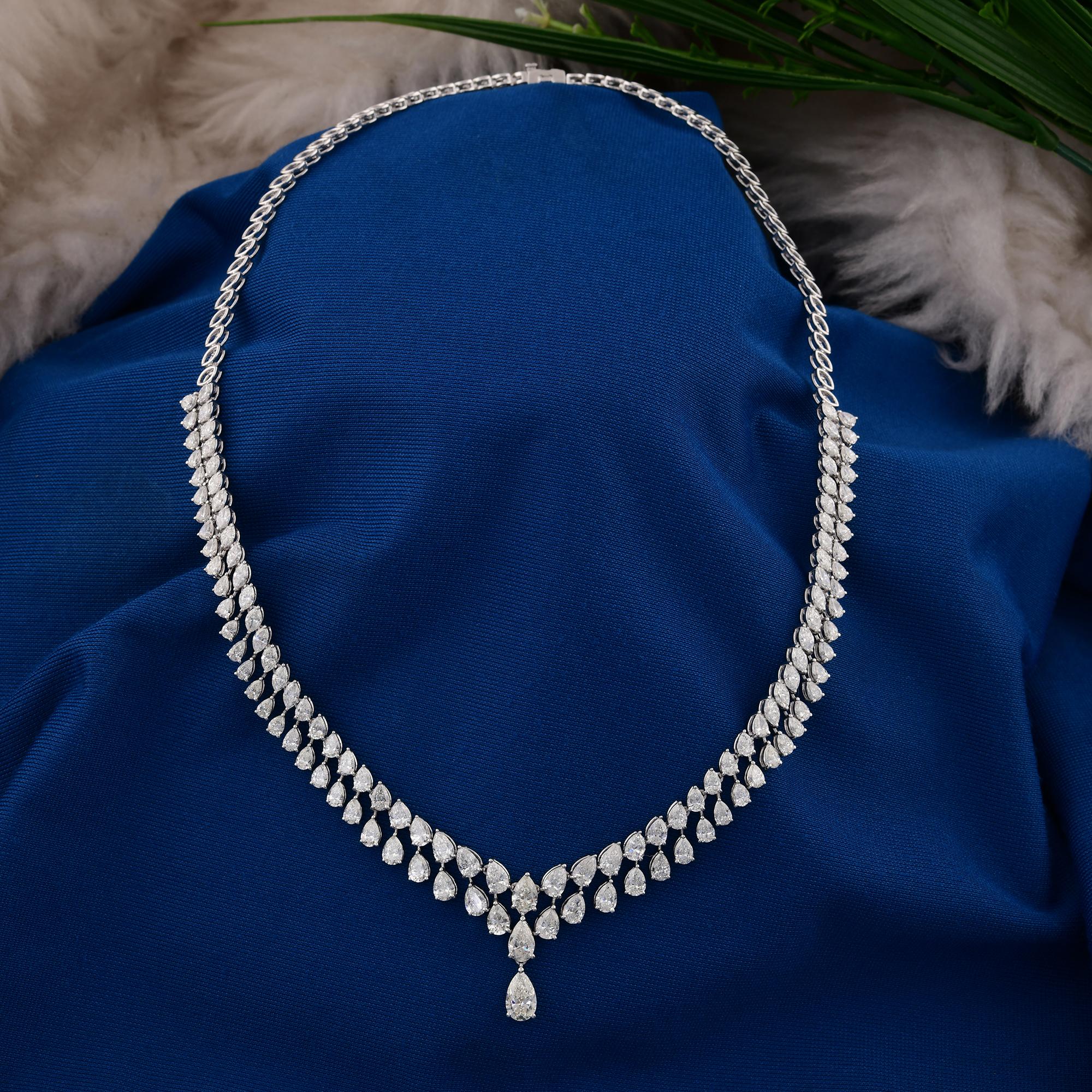 Moderne Collier artisanal en or blanc 14 carats avec diamants poire de 15,79 carats SI/H en vente