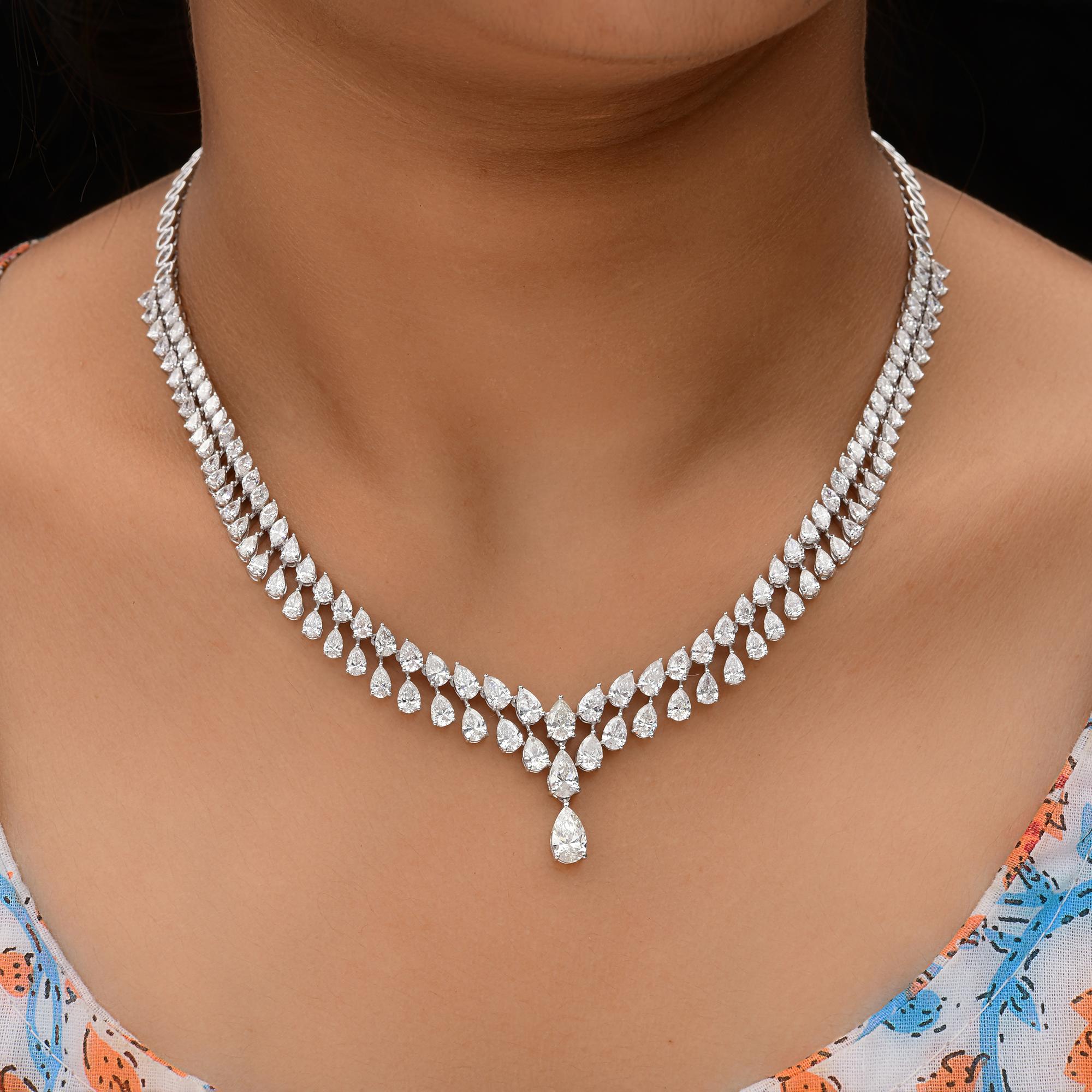 Collier artisanal en or blanc 14 carats avec diamants poire de 15,79 carats SI/H Neuf - En vente à Diera, Dubai