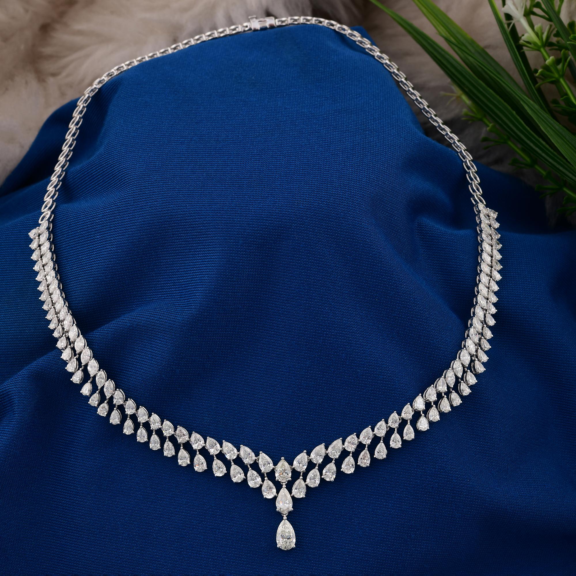 Taille poire Collier artisanal en or blanc 18 carats avec diamants poire de 15,79 carats SI/H en vente