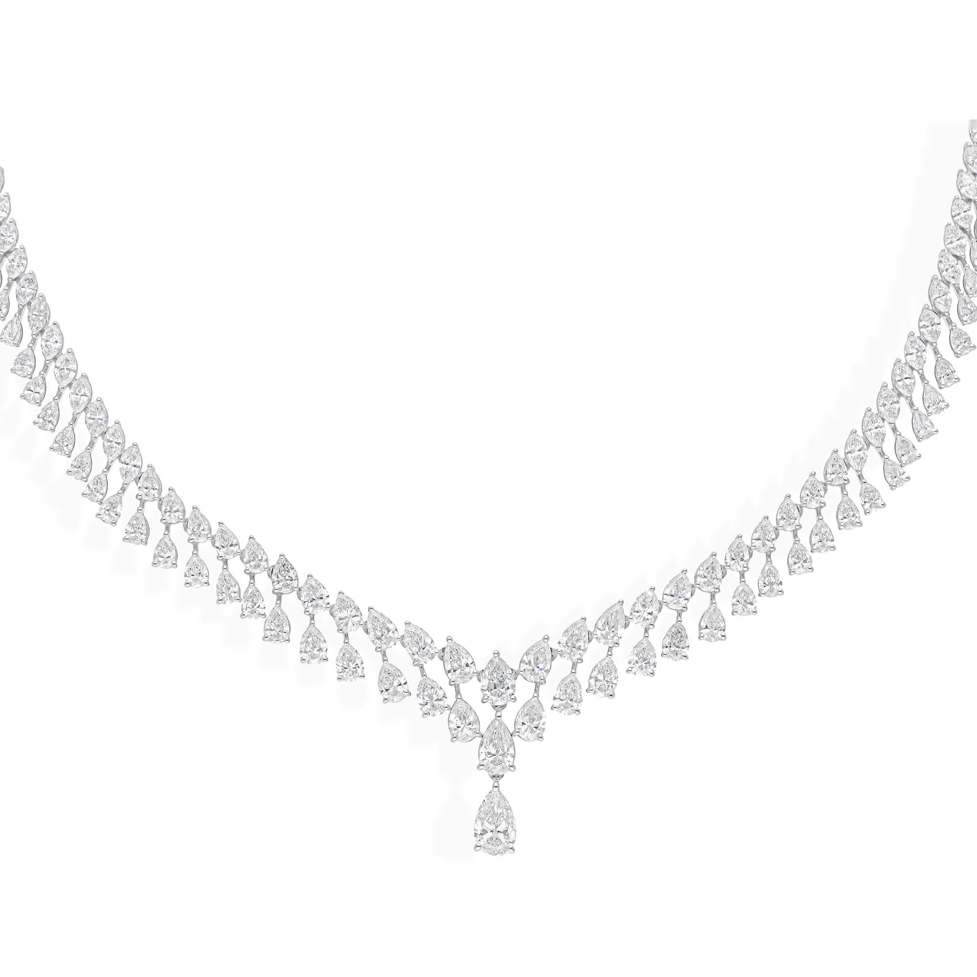 Collar de diamantes pera SI/H de 15,79 quilates reales Joyas de oro blanco de 18 quilates hechas a mano Corte pera en venta