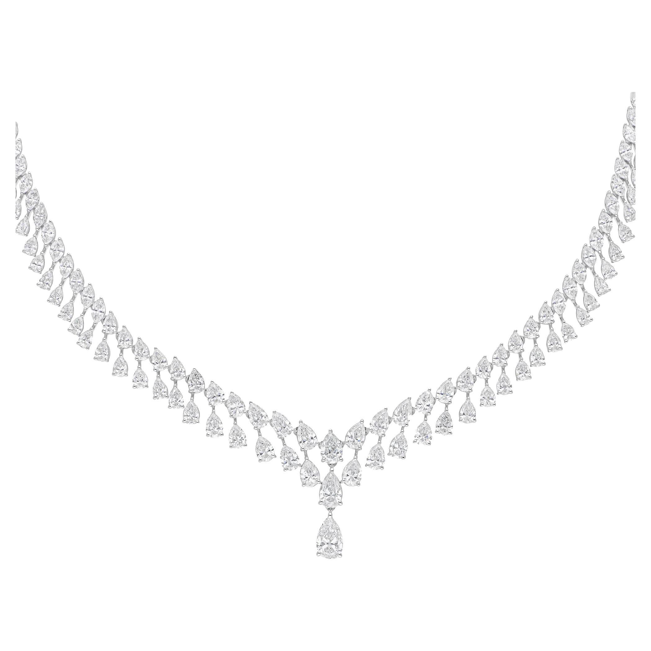 Collier artisanal en or blanc 18 carats avec diamants poire de 15,79 carats SI/H